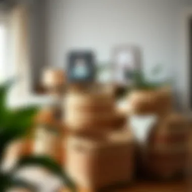 Stylish Arrangement of Woven Baskets Elegant woven baskets in a stylish living room setting