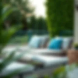 Luxurious outdoor chaise lounge cushions arranged beautifully on a patio