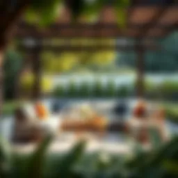 Elegant outdoor couch in a serene garden setting