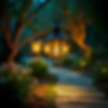 Garden Pathway with Lantern Lighting Elegant lantern illuminating a garden pathway