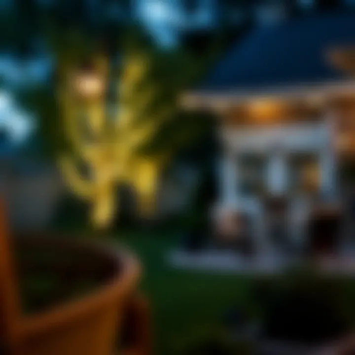 Backyard with Energy-Efficient Lantern Lighting Energy-efficient lantern lighting illuminating a backyard