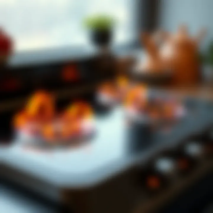 Effective heat distribution showcased on a four-burner stove with visible flames