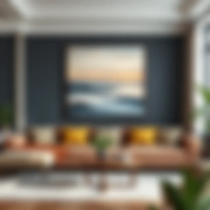 Serene Landscape Artwork A serene landscape artwork that creates a calming atmosphere in a living room