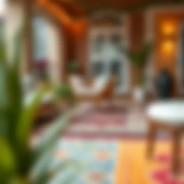 Stylish outdoor patio design featuring colorful carpets