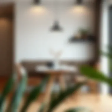 Compact dining area featuring a minimalist table and cozy seating