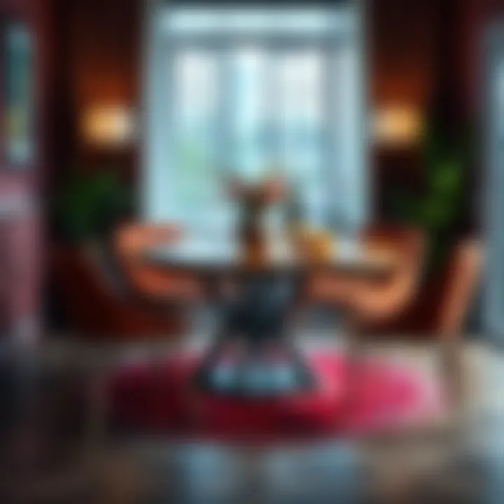 Elegant round dining table surrounded by vibrant decor