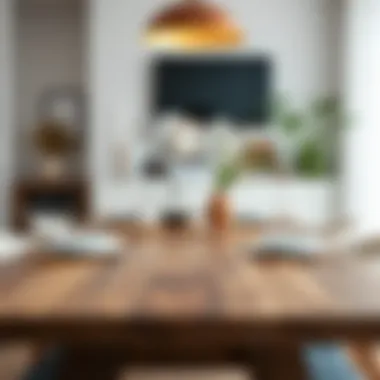 Stylish wooden dining table paired with decorative elements