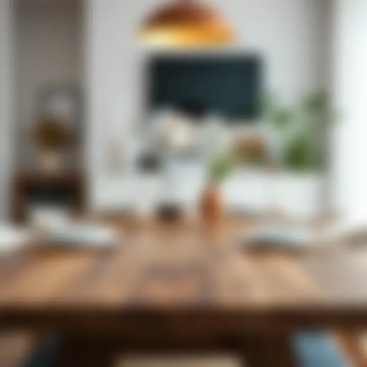 Stylish wooden dining table paired with decorative elements