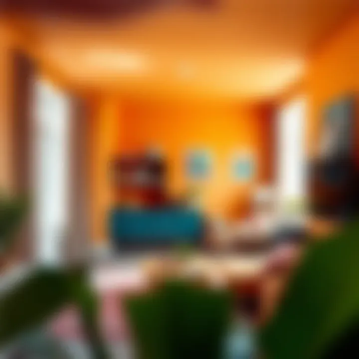 Bold Colors and Artistic Touches Vibrant studio apartment showcasing a bold color scheme and artistic decor