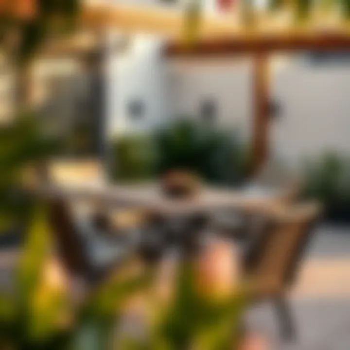 Sunbeam patio chairs arranged around a modern outdoor table