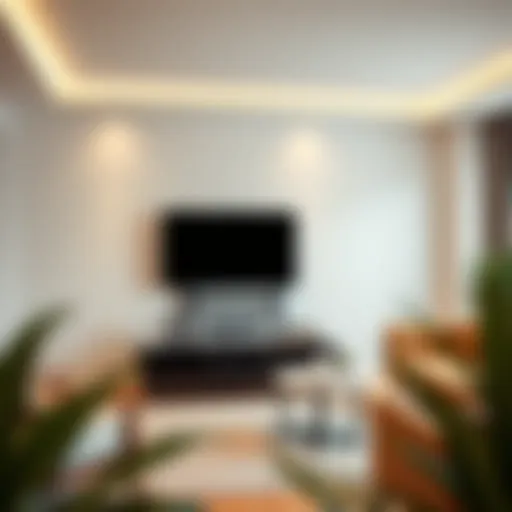 Stylish tall TV mount stand in a modern living room