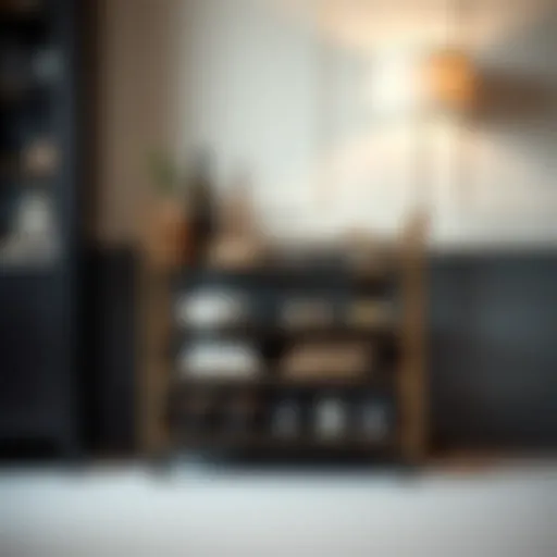 Elegant bar cart with drawers showcasing decorative items