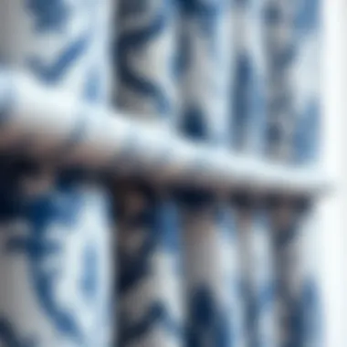 Close-up of intricate patterns on blue and white textile
