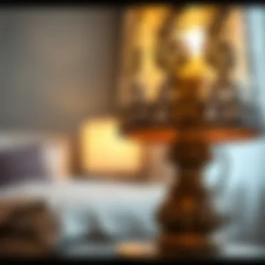 Close-Up of Intricate Lamp Design Close-up of a cordless touch table lamp with intricate design details