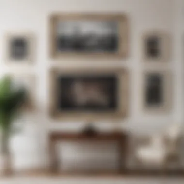 Elegant Arrangement of Framed Art An elegant arrangement of framed art pieces on a white wall