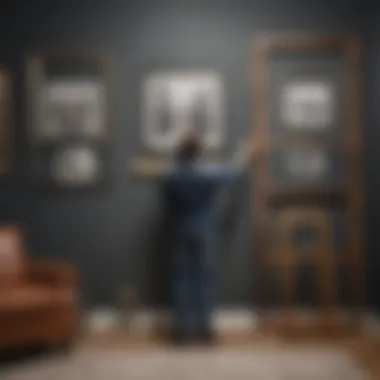 Measuring Wall Space for Frames A person measuring wall space to plan picture frame placement