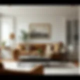 Elegant living room featuring a stylish three-seat sofa