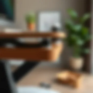 Close-up of ergonomic features on a standing desk