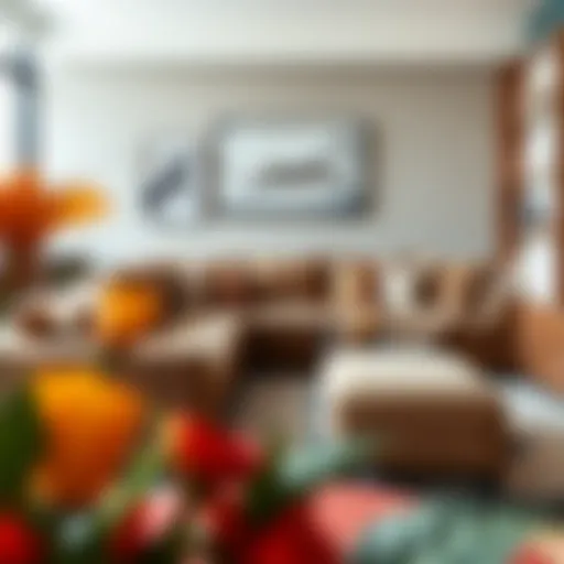 Luxurious sectional sofa with wide chaise in a modern living room