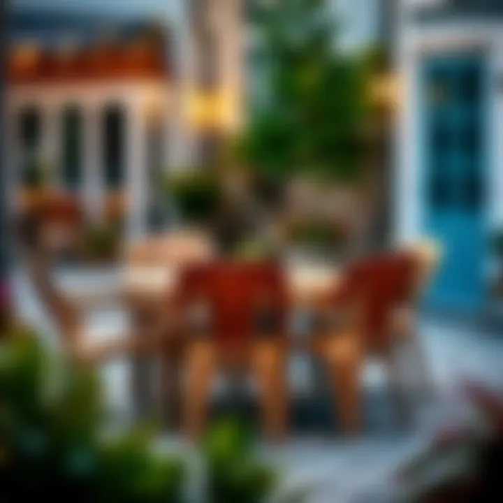 Inviting Outdoor Dining with Brown Plastic Chairs A cozy outdoor dining setup featuring brown plastic chairs around a table.