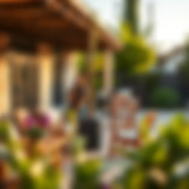 Versatile Patio Design with Brown Plastic Chairs A well-maintained patio showcasing the versatility of brown plastic chairs in decor.