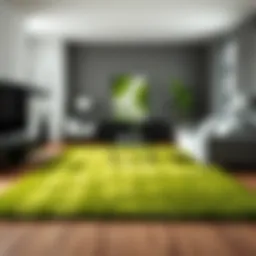 Lush green throw rug in a minimalist living room