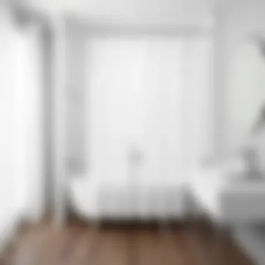 White shower curtain complementing minimalist bathroom aesthetics