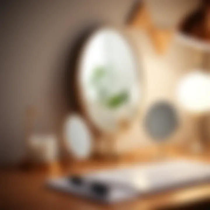 Artfully Arranged Small Mirrors Artfully arranged small mirrors enhancing desk aesthetics