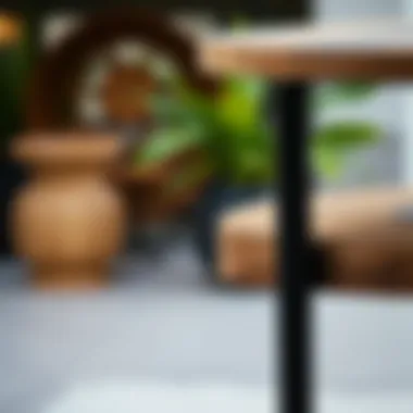 Close-up of materials used in folding side tables