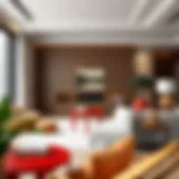 Elegant small red accent table in a modern living room setting