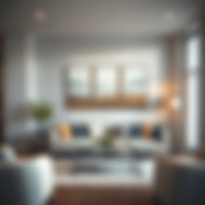 Modern Living Room with Three-Piece Art A captivating three-piece painting set displayed in a modern living room.