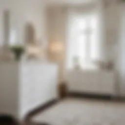 Elegant white 6-drawer dresser in a nursery setting