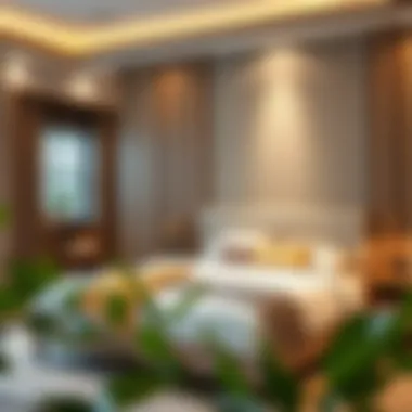 Illustration showing spatial arrangements with king size bed