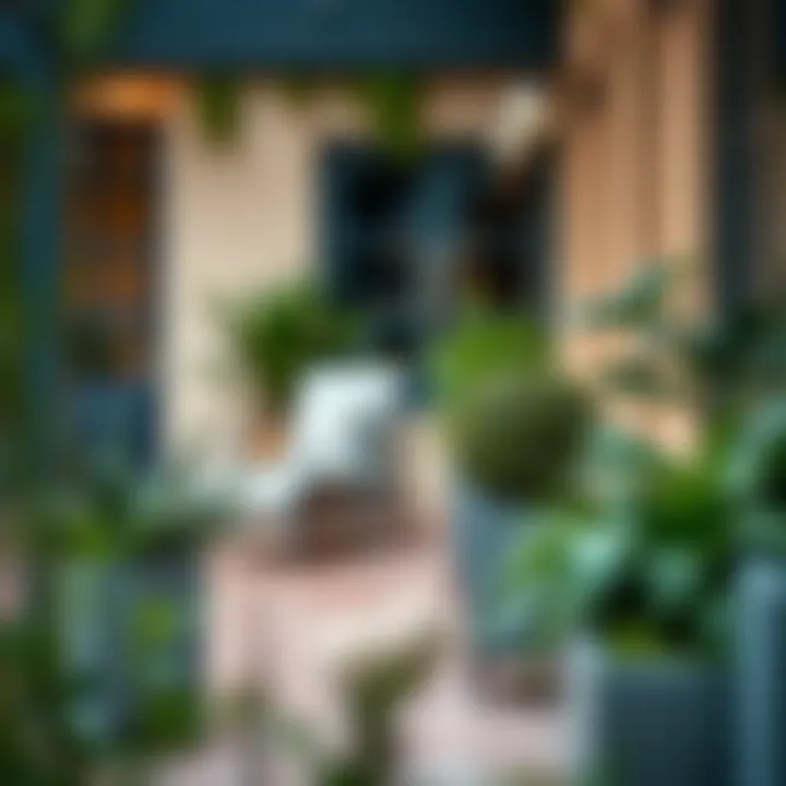 Stylish Outdoor Area Showcasing Planter Boxes with Artificial Plants Stylish outdoor area with artificial plants in planter boxes