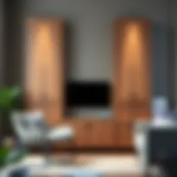 Elegant 28 inch tall cabinet in a modern living room setting