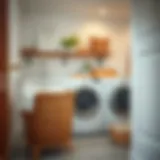 Elegant wooden laundry basket in a modern laundry room
