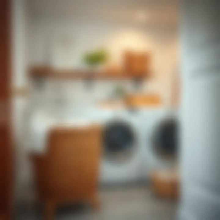 Elegant wooden laundry basket in a modern laundry room